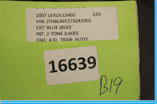 07-09 Lexus LS460 Rear Trunk Deck Lid Key Lock Cylinder W/ Harness Oem
