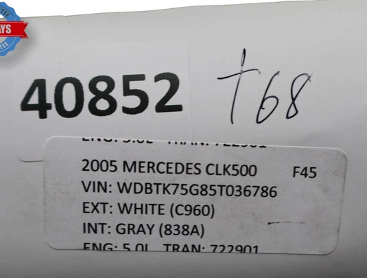 03-05 Mercedes CLK500 Convertible Rear Right Passenger Door Panel Trim Cover Oem