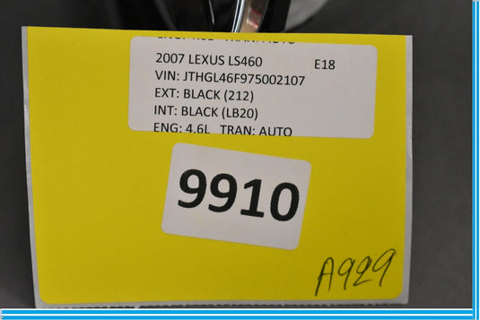 07-17 Lexus LS460 Rear Right Side Door Keyless Entry Exterior Handle Oem