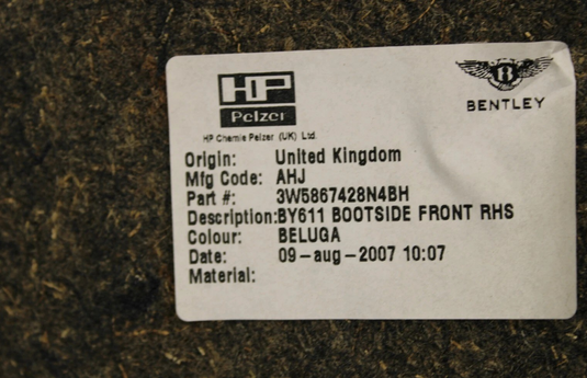 06-12 Bentley Continental Rear Right Side Trunk Panel Trim Cover 3W5867428N Oem