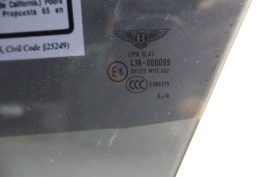 03-10 Bentley Continental GTC Front Left Driver Door Window Auto Glass Oem