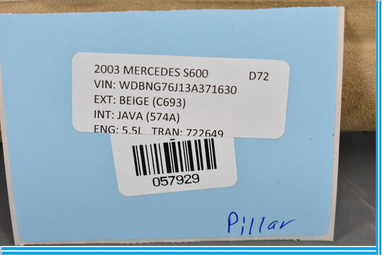 00-06 Mercedes S500 S600 W220 Front Right Passenger Side A Pillar Trim Oem