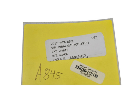 12-18 BMW 650i 640i F12 Overhead Right Passenger Side Sun Visor Shade Black OEM