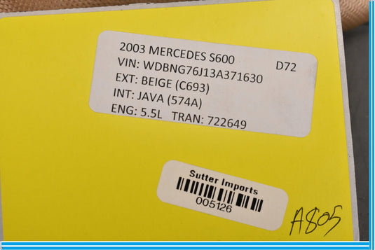 00-06 Mercedes S500 S600 W220 Rear Right Passenger Seat Belt Assembly Oem