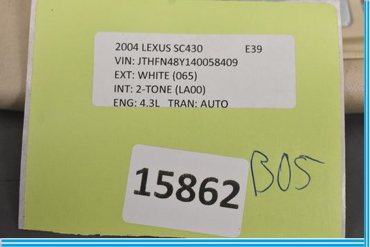 02-10 Lexus SC430 Right Side Upper Sunvisor Sun Visor W/ Vanity Mirror Oem