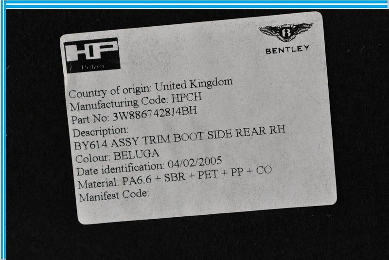 Load image into Gallery viewer, 03-10 Bentley Continental GT Coupe Rear Right Trunk Quarter Trim Cover Panel OEM
