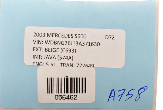 03-06 Mercedes S500 S600 Front Center Console Cup Holder Black A2206800014Oem