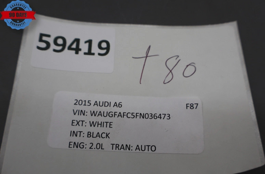 12-18 Audi A6 Rear Right Passenger Side Seat Cushion Bolster Leather Black Oem