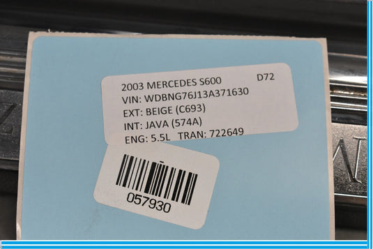 03-06 Mercedes S500 S600 Front Right Passenger Side Door Sill Scuff Plate Oem
