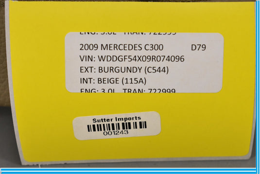 08-14 Mercedes C300 C350 W204 Front Right Side Lower Bottom Seat Cushion Oem