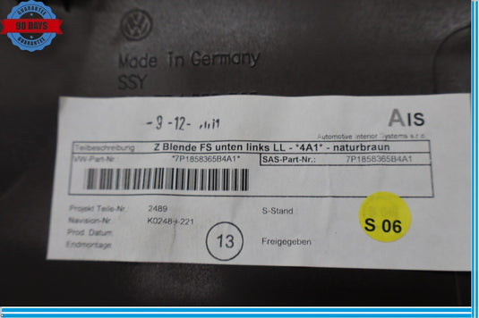 11-17 Volkswagen Touareg Left Driver Knee Bolster Dash Trim 7P1858365B Oem