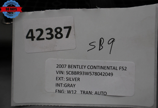 06-12 Bentley Continental Front Right Passenger Side Seat Back Trim Cover Oem