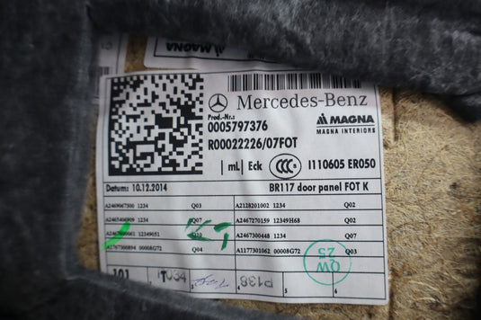 14-19 Mercedes W117 CLA250 Rear Right Side Interior Door Trim Panel Cover Oem