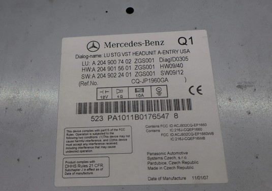 08-11 Mercedes C300 C250 Navigation Command Head Unit CD Audio 2049069901 Oem