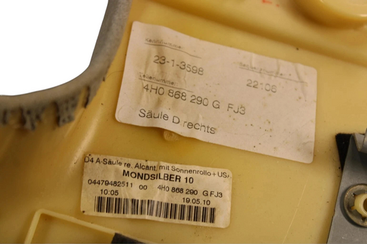 11-18 Audi A8 Quattro Front Right Passenger Side C Pillar Cover Trim Panel Oem