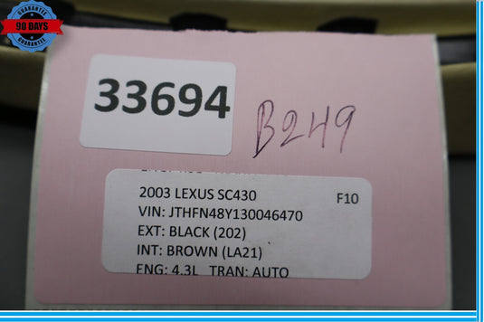 02-10 Lexus SC430 Z40 Convertible Rear Left Driver Side Roof Cover Trim Oem