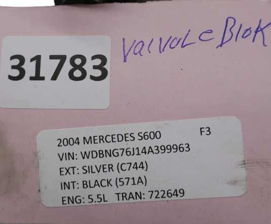 00-06 Mercedes R230 SL500 S600 Pressure Relief Valve Hydraulic Suspension Oem