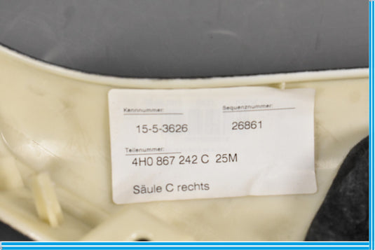 11-18 Audi A8 Quattro S8 Right Passenger Quarter Trim Panel 4H0867242C Oem