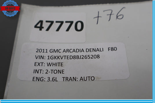 2014 GMC Acadia Denali Rear Left Driver Side Rocker Molding White Oem