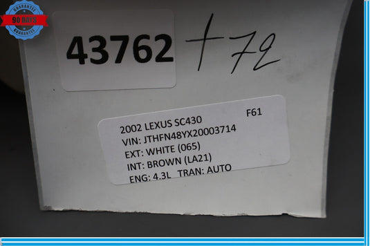 02-10 Lexus SC430 Rear Right Passenger Side Trunk Inner Storage Compartment Oem