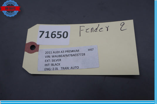 09-13 Audi A3 A3 Quattro Front Right Passsenger Side Fender Cover Assembly Oem