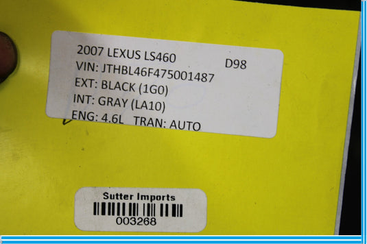 07-12 Lexus LS460 Rear Right Passenger Side Exterior Door Panel Assembly Oem