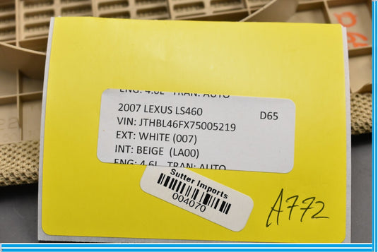 07-09 Lexus LS460 Rear Center Deck Subwoofer Audio Speaker Cover Panel Oem