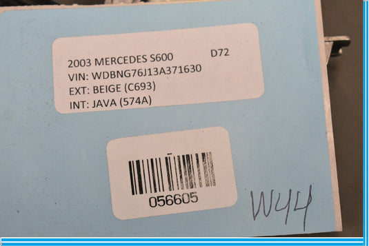 00-06 Mercedes S500 S600 W220 Rear Right Door Window Regulator W/O Motor Oem