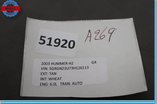 03-07 Hummer H2 Rear Seat Heat Control Switch Button Black 15083095 Oem