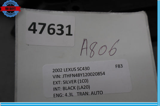 02-10 Lexus SC430 Front Right Passenger Side Seat Cushion Cover Trim Oem