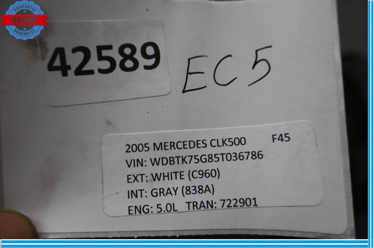 00-06 Mercedes R230 SL500 S500 CL500 Engine Motor Cover Panel 1130100367 Oem